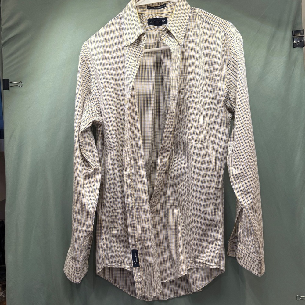 Lands End Men's No-Iron Pinpoint Oxford Yellow White Long Sleeve 15/33